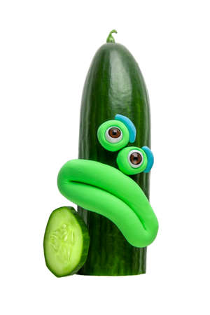 animated cucumber with plasticine faceの写真素材