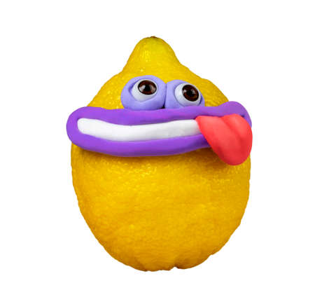animated lemon with plasticine faceの写真素材