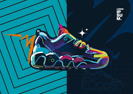 Stylized sneaker. Banner in a digital paintingのイラスト素材