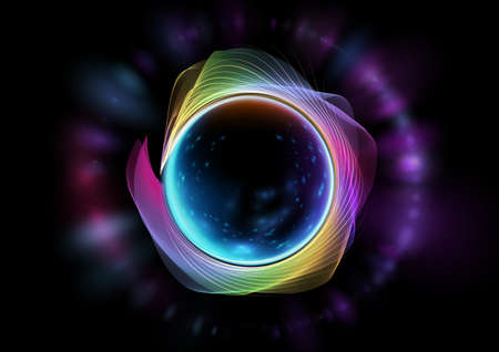 luminous swirling on the dark background. Colorful radiance.