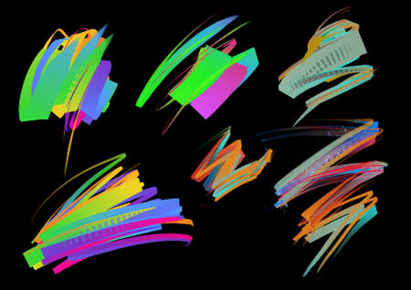 Acid colors brushstrokes on the black background.の写真素材