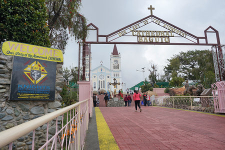 Entrance of Our Lady of the Atonement Cathedral, also known as Baguio Cathedral, one the Catholic churches in the Philippines, Southeast Asia. Photo taken on February 14, 2017.のeditorial素材