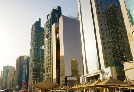 A view commercial district at the back of West Bay, Doha, Qatar, Middle East. Photo taken on April 18, 2014.のeditorial素材