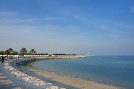 View of sea shore in the morning with tourists in Dammam, Saudi Arabia, Middle East. Photo taken on November 18, 2016.のeditorial素材