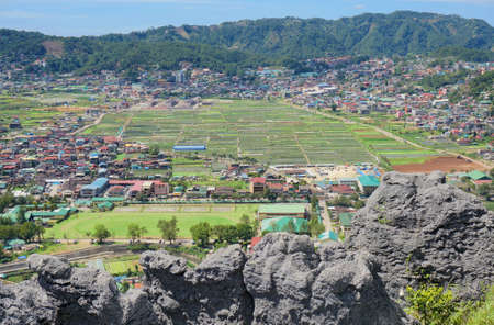 Agricultural farm surrounded by residential area. Photo taken in Benguet, Philippines, Southeast Asia on February 16, 2017.のeditorial素材