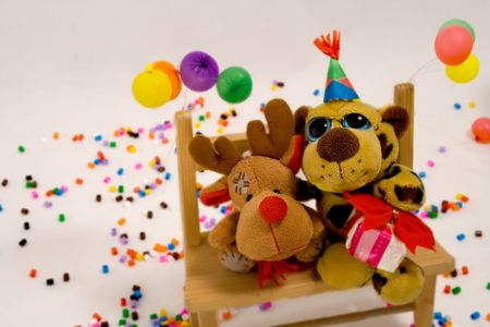 Two animal toys smiling to the camera の写真素材