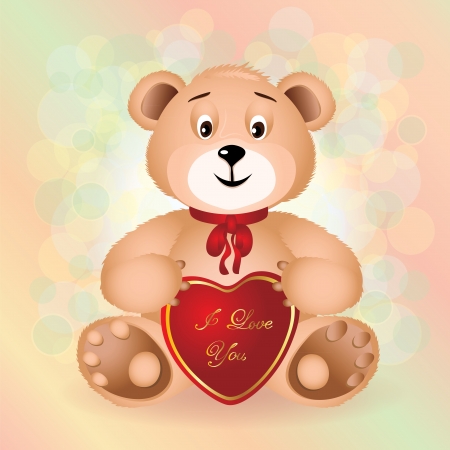 Sitting Cute Bear toy with red bow  のイラスト素材