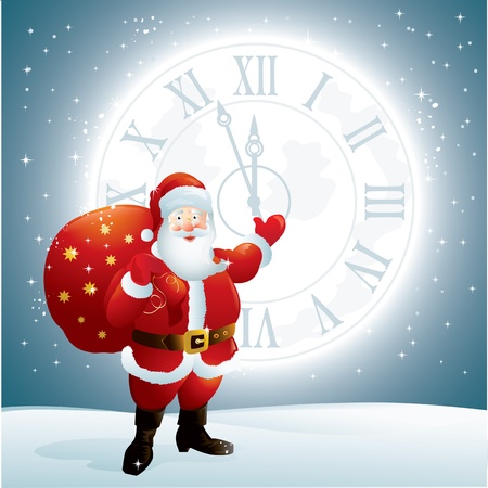 Santa Claus pointing to a clock face on the moonのイラスト素材