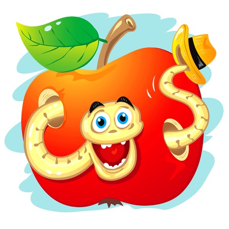 Illustration of an apple and wornのイラスト素材