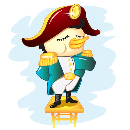 Illustration of the cartoon  important goose standing on the chairのイラスト素材