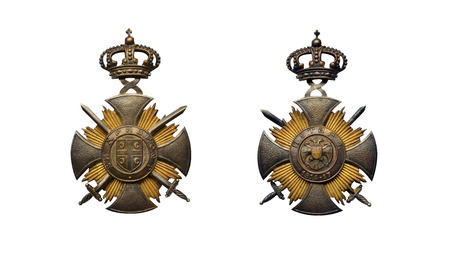 Serbian medal for bravery in WWI on white backgroundの写真素材