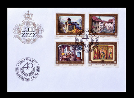 Liechtenstein - First day cover letter with cancelled stamps issued in honor of Franz Josef II, circa 1978.のeditorial素材