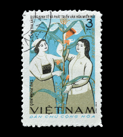 VIETNAM - CIRCA 1965 : Postage stamp printed by Vietnam, that shows Economic and Cultural development of mountain region.のeditorial素材