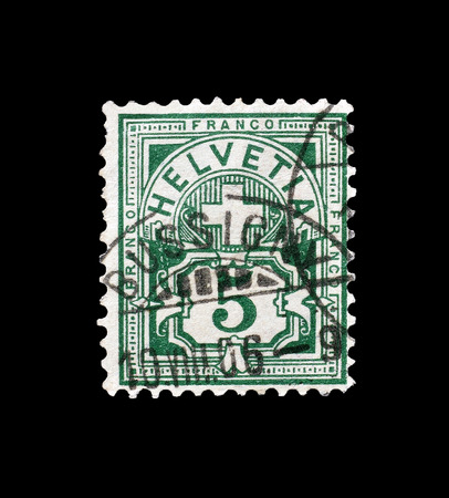 Switzerland - circa 1906 : Postage stamp printed by Switzerland, that shows cross over value.のeditorial素材