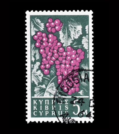 CYPRUS - CIRCA 1962 : Postage stamp printed by Cyprus, that shows red grapes.のeditorial素材