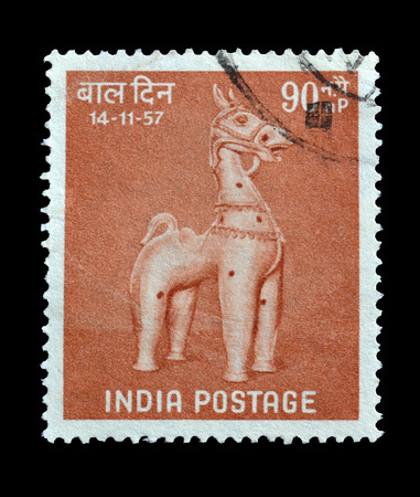 INDIA - CIRCA 1957 : Postage stamp printed by India, that shows Bankura horse.のeditorial素材