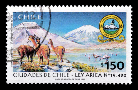 CHILE - CIRCA 1996 : Postage stamp printed by Chile, that shows Parinacota in Chile.のeditorial素材