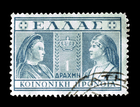 Greece, circa 1939 : Postage stamp printed by Greece, Social welfare stamp.のeditorial素材