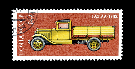 Cancelled postage stamp printed by USSR, that shows old truck GAZ-A 1932, circa 1974.のeditorial素材