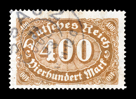 Cancelled postage stamp printed by Germany, that shows number of value, circa 1923.のeditorial素材