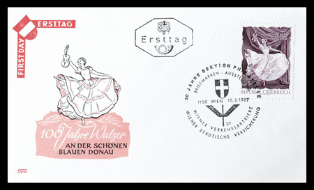 Cancelled First Day Cover letter printed by Austria, that shows ballet dancer, circa 1967.のeditorial素材