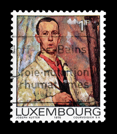Cancelled postage stamp printed by Luxembourg, that shows portrait of a man, circa 1975.のeditorial素材