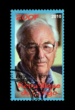 Cancelled postage stamp printed by Congo, that shows Willard Boyle, circa 2010.のeditorial素材