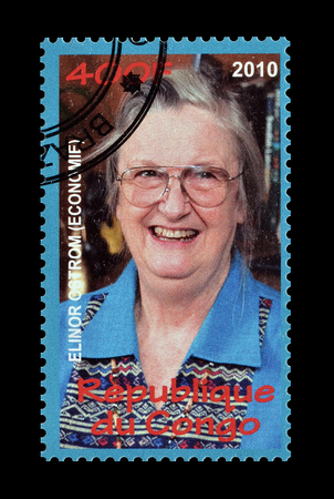 Cancelled postage stamp printed by Congo, that shows Elinor Ostrom, circa 2010.のeditorial素材