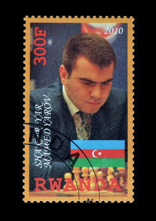 Cancelled postage stamp printed by Rwanda, that shows Mamed Yarov, circa 2010.のeditorial素材