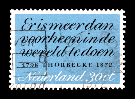 Cancelled postage stamp printed by Netherlands, that shows Thorbecke quotation, circa 1972.のeditorial素材