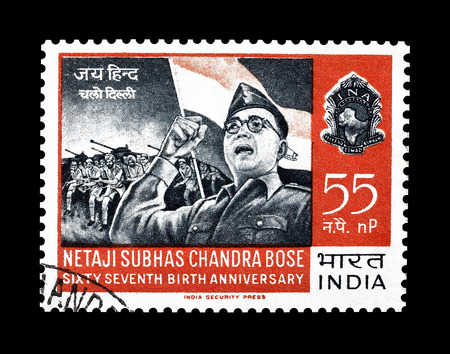Cancelled postage stamp printed by India, that shows Netaji Subhas Chandra Bose, circa 1967.のeditorial素材