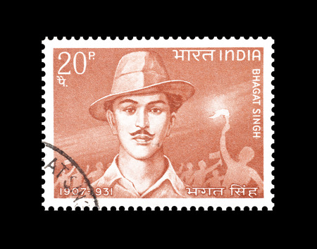 Cancelled postage stamp printed by India, that shows Bhagat Sing, circa 1968.のeditorial素材