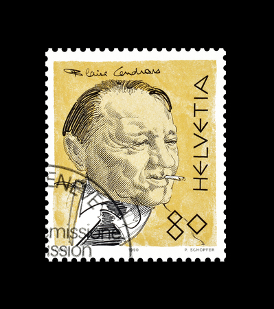Cancelled postage stamp printed by Switzerland, that shows Blaise Cendrars, circa 1990.のeditorial素材