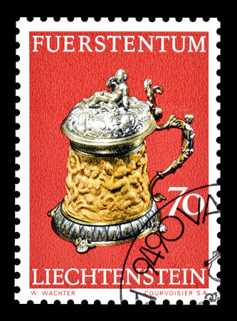 Cancelled postage stamp printed by Liechtenstein, that shows Ivory bumper, circa 1973.のeditorial素材