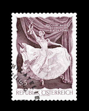 Cancelled postage stamp printed by Austria, that shows Ballerina, circa 1967.のeditorial素材
