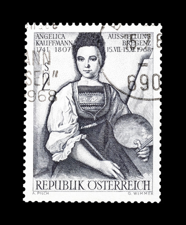 Cancelled postage stamp printed by Austria, that shows Angelica Kauffman, circa 1968.のeditorial素材