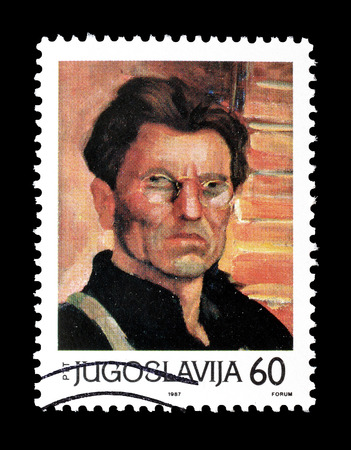 Cancelled postage stamp printed by Yugoslavia, that shows Josip Broz Tito, circa 1987.のeditorial素材