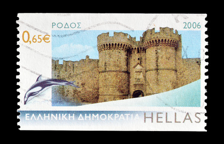 Cancelled postage stamp printed by Greece, that shows Rodos, circa 2006.のeditorial素材