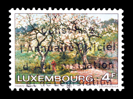 Cancelled postage stamp printed by Luxembourg, that shows Painting of a landscape, circa 1982.のeditorial素材