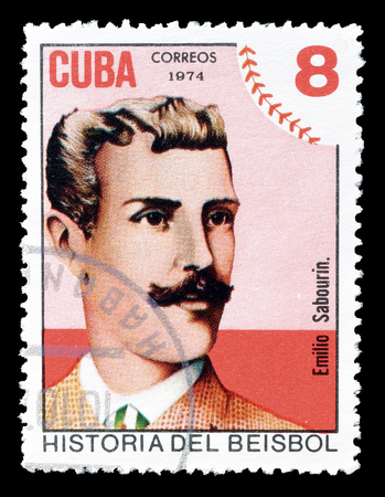 Cancelled postage stamp printed by Cuba, that shows Emilio Sabourin, circa 1974.のeditorial素材