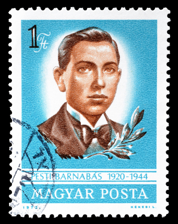 Cancelled postage stamp printed by Hungary, that shows Pesti Barnabas, circa 1973.のeditorial素材