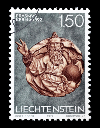 Cancelled postage stamp printed by Liechtenstein, that shows Sculpture, circa 1977.のeditorial素材