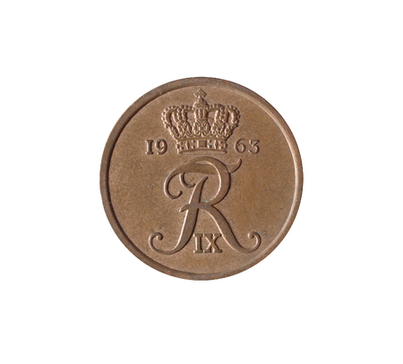 Obverse of vintage 5 Ore coin made by Denmark 1963