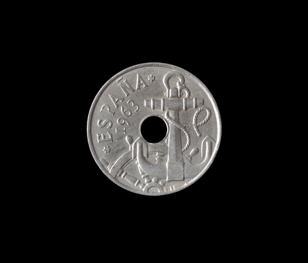 Obverse of 10 Centimos coin made by Spain in 1963の写真素材