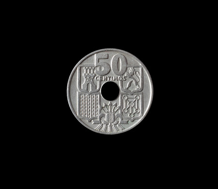 Reverse of 10 Centimos coin made by Spain in 1963の写真素材
