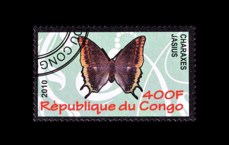 Cancelled postage stamp printed by Congo, that shows The foxy emperor butterfly, circa 2010.のeditorial素材