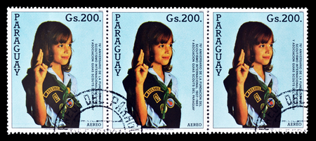 Cancelled postage stamp printed by Paraguay, that shows Scout, circa 1983.のeditorial素材