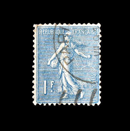 Cancelled postage stamp printed by France, that shows Sower, circa 1926.のeditorial素材