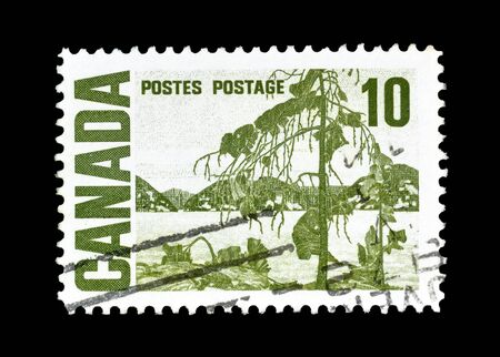 Cancelled postage stamp printed by Canada, that shows  Jack Pine by Thomas John Thomson, circa 1969.のeditorial素材