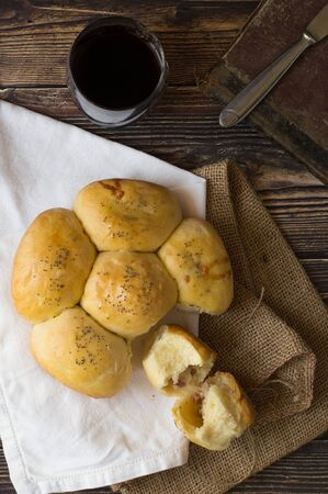 An italian typical puff pastry full of cheese and hamの写真素材